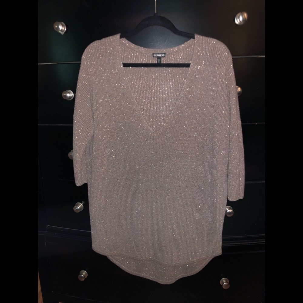 Taupe and gold v-neck tunic sweater